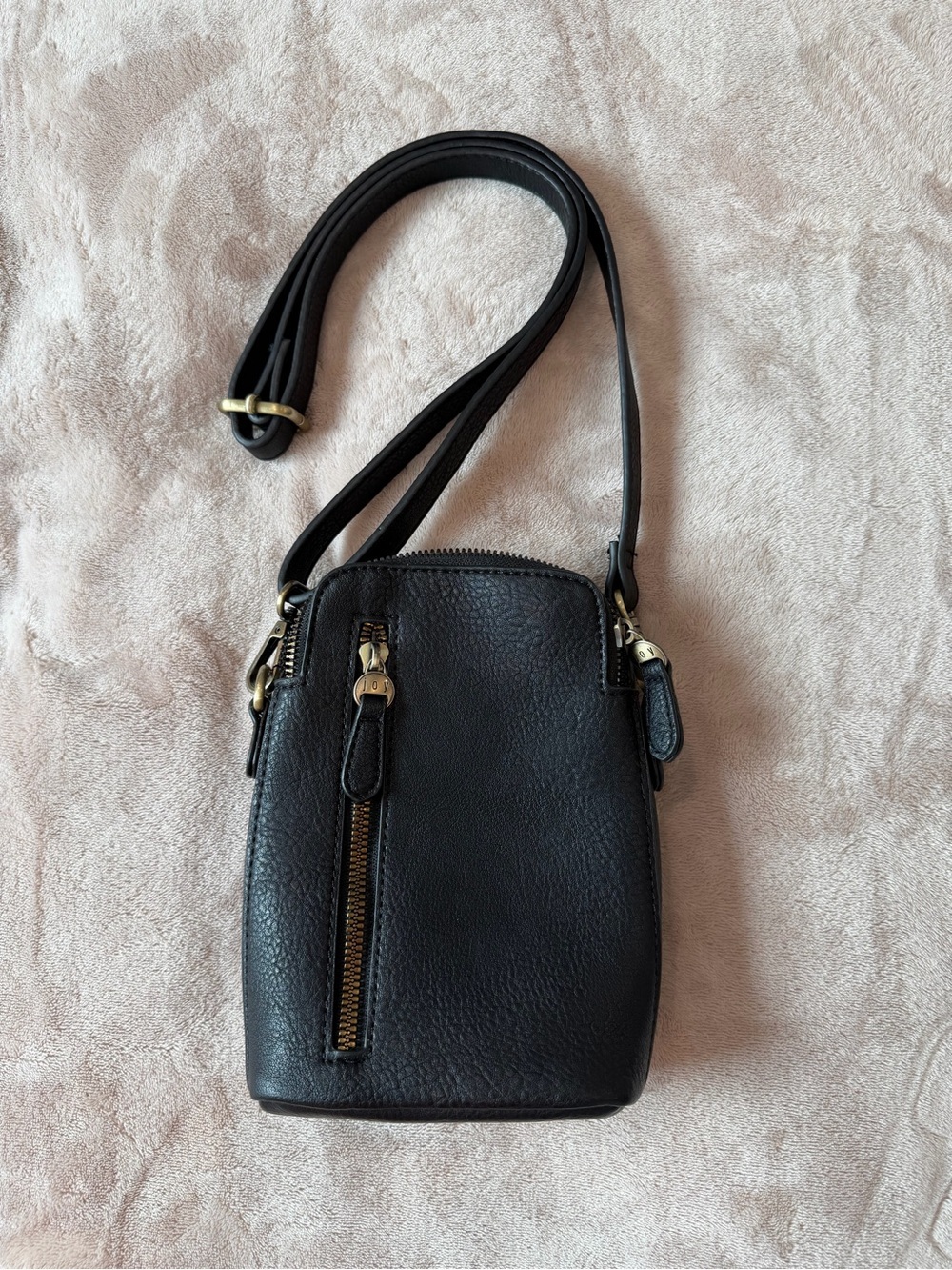 Joy Black Pebbled Faux Leather Crossbody with Gold Hardware